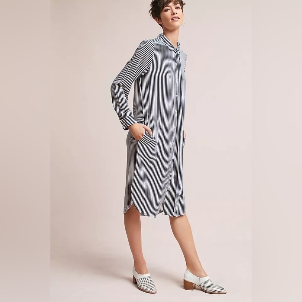 Beautiful 100% cotton striped button-down minimalist shirt dress - Picture 3 of 11